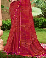 Vishal Prints Purplish Red Printed Georgette Saree With Fancy Border
