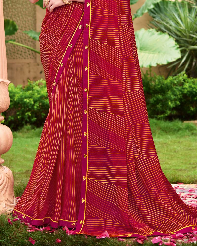 Vishal Prints Purplish Red Printed Georgette Saree With Fancy Border