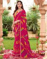 Vishal Prints Bright Maroon Printed Georgette Saree With Fancy Border