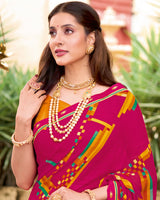 Vishal Prints Bright Maroon Printed Georgette Saree With Fancy Border