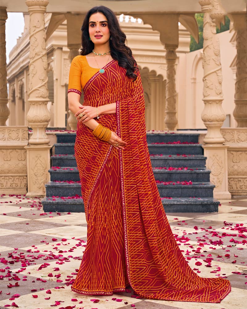 Vishal Prints Maroon Red Printed Georgette Saree With Fancy Border