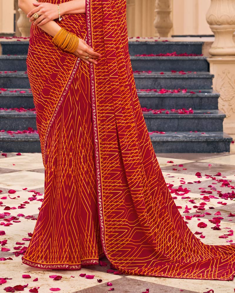 Vishal Prints Maroon Red Printed Georgette Saree With Fancy Border