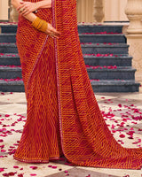 Vishal Prints Maroon Red Printed Georgette Saree With Fancy Border