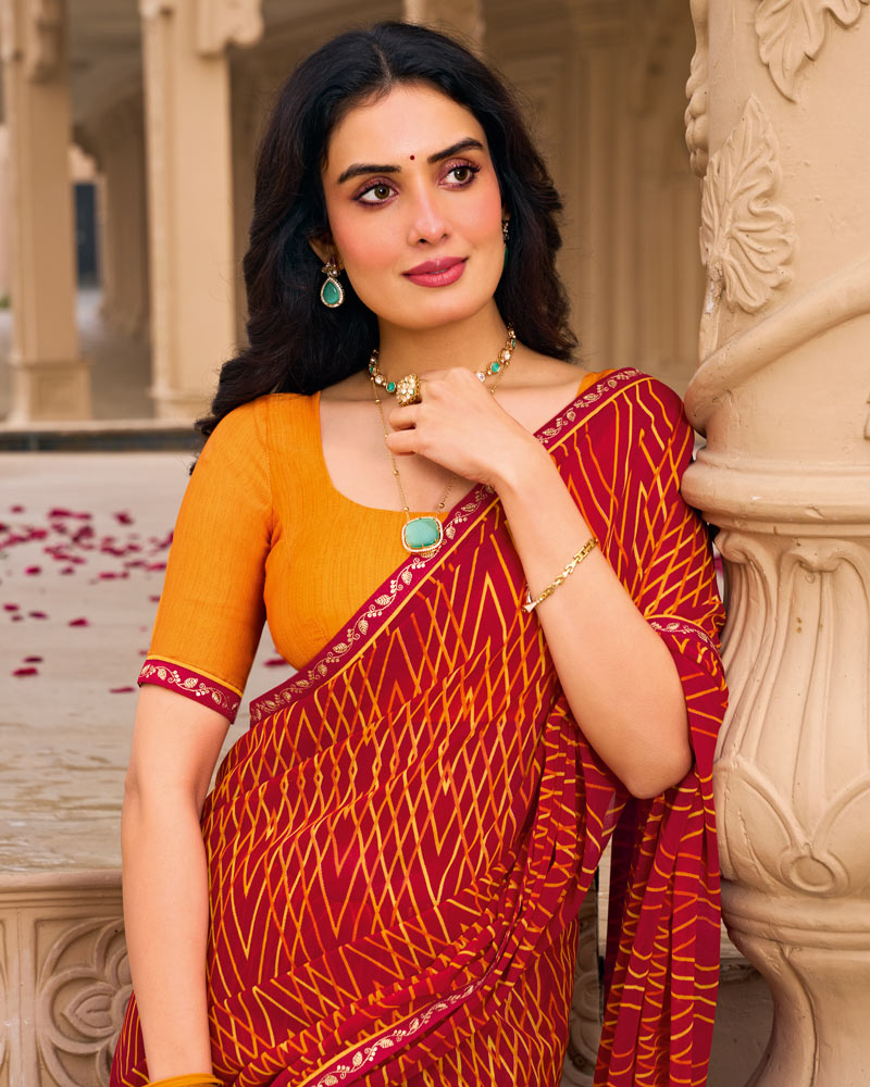 Vishal Prints Maroon Red Printed Georgette Saree With Fancy Border