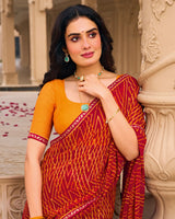 Vishal Prints Maroon Red Printed Georgette Saree With Fancy Border