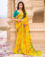 Vishal Prints Bright Yellow Printed Georgette Saree With Fancy Border