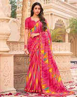 Vishal Prints Berry Pink Printed Georgette Saree With Fancy Border