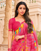 Vishal Prints Berry Pink Printed Georgette Saree With Fancy Border