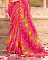 Vishal Prints Berry Pink Printed Georgette Saree With Fancy Border