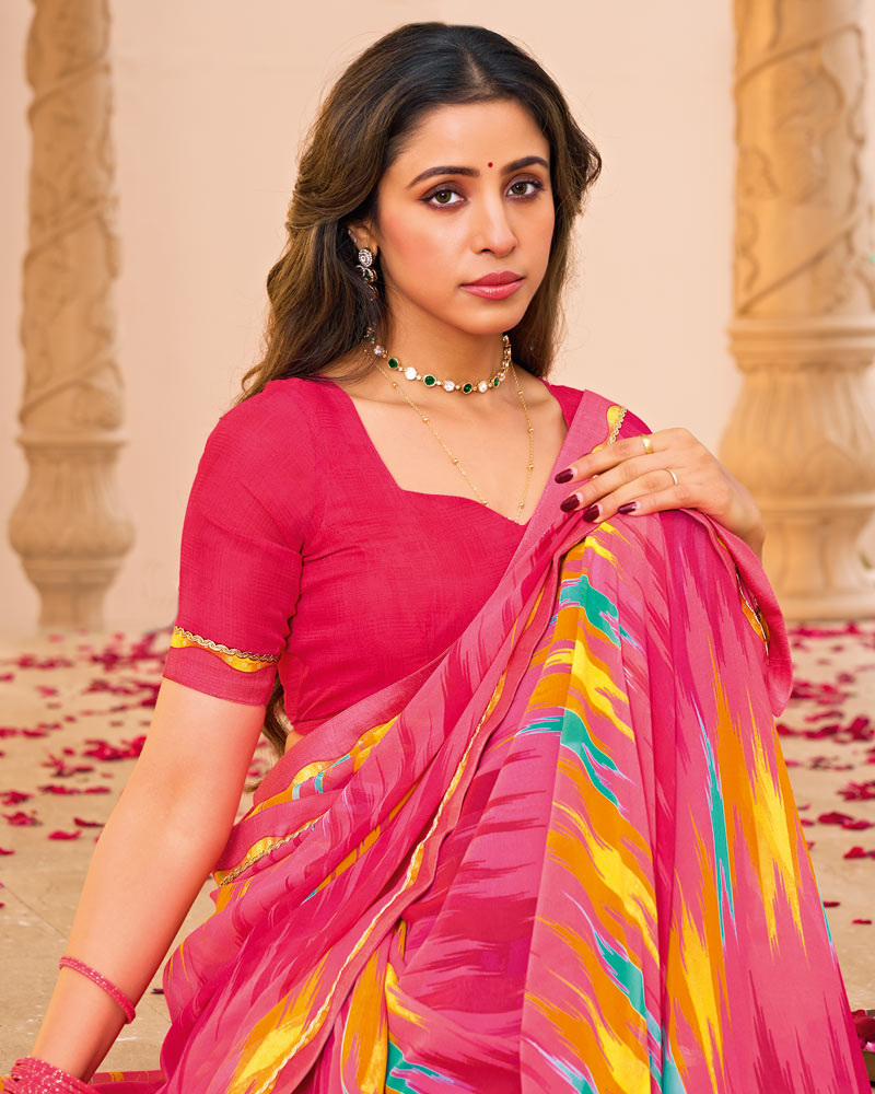 Vishal Prints Berry Pink Printed Georgette Saree With Fancy Border