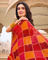 Vishal Prints Crimson Red And Yellow Printed Georgette Saree With Fancy Border