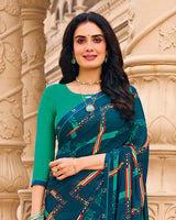 Vishal Prints Midnight Blue Printed Georgette Saree With Fancy Border