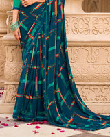 Vishal Prints Midnight Blue Printed Georgette Saree With Fancy Border