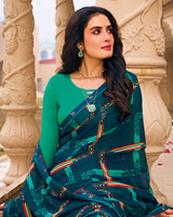 Vishal Prints Midnight Blue Printed Georgette Saree With Fancy Border