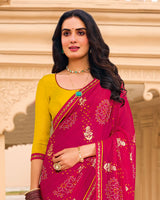 Vishal Prints Magenta Pink Printed Georgette Saree With Fancy Border