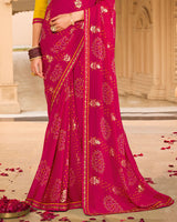 Vishal Prints Magenta Pink Printed Georgette Saree With Fancy Border