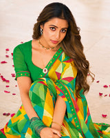 Vishal Prints Leaf Green Printed Georgette Saree With Fancy Border