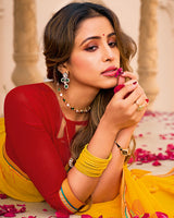 Vishal Prints Bright Yellow Printed Georgette Saree With Fancy Border