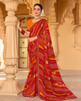 Vishal Prints Venetian Red Printed Georgette Saree With Fancy Embroidery Work Border