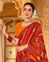 Vishal Prints Venetian Red Printed Georgette Saree With Fancy Embroidery Work Border