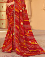 Vishal Prints Venetian Red Printed Georgette Saree With Fancy Embroidery Work Border
