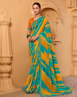 Vishal Prints Persian Green Printed Georgette Saree With Fancy Embroidery Work Border
