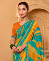 Vishal Prints Persian Green Printed Georgette Saree With Fancy Embroidery Work Border