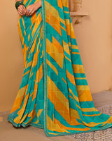 Vishal Prints Persian Green Printed Georgette Saree With Fancy Embroidery Work Border