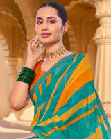 Vishal Prints Persian Green Printed Georgette Saree With Fancy Embroidery Work Border