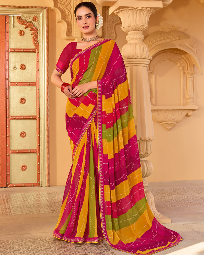Vishal Prints Multicolor Printed Georgette Saree With Fancy Embroidery Work Border
