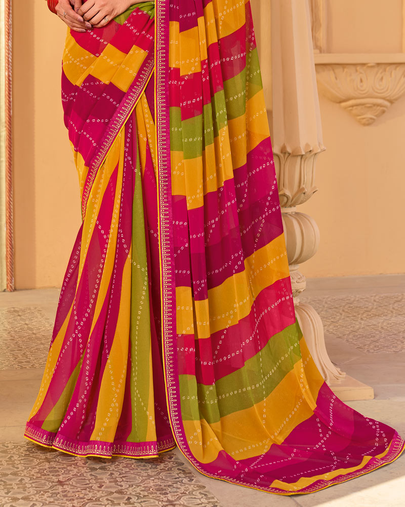 Vishal Prints Multicolor Printed Georgette Saree With Fancy Embroidery Work Border