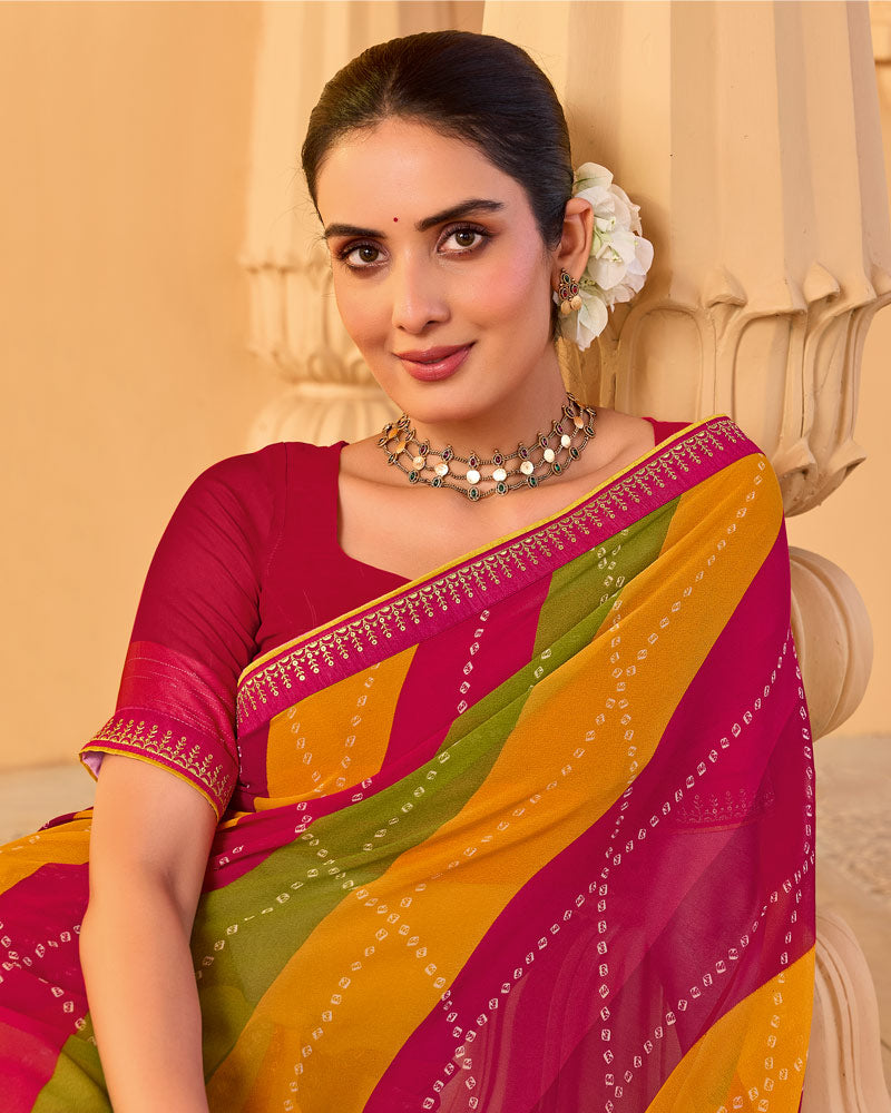 Vishal Prints Multicolor Printed Georgette Saree With Fancy Embroidery Work Border