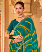 Vishal Prints Deep Sea Green Printed Georgette Saree With Fancy Embroidery Work Border
