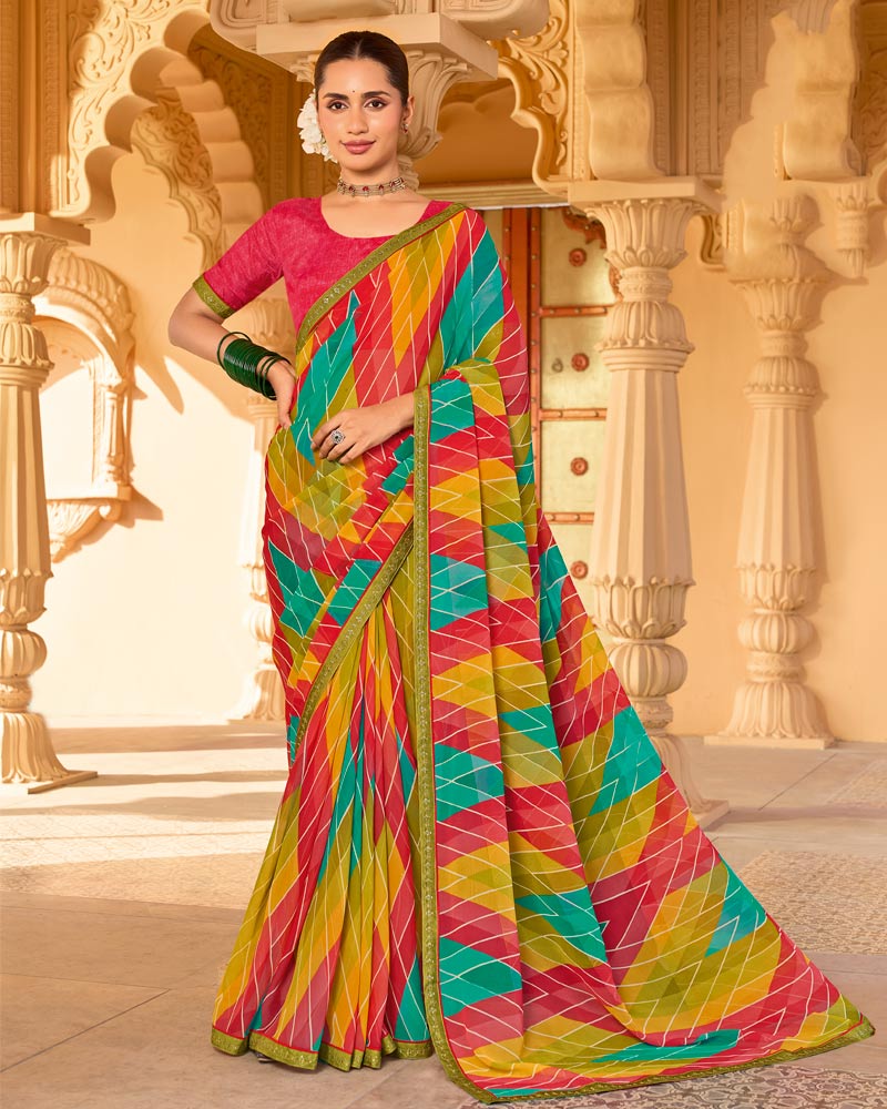 Vishal Prints Multicolor Printed Georgette Saree With Fancy Embroidery Work Border