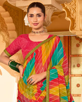 Vishal Prints Multicolor Printed Georgette Saree With Fancy Embroidery Work Border