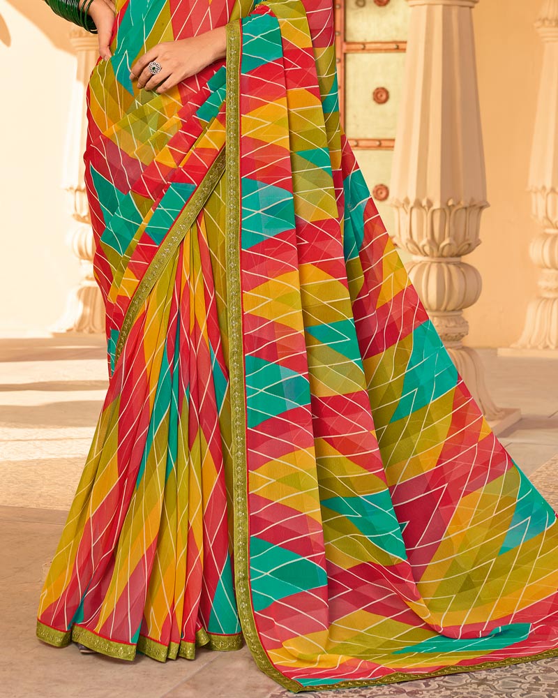 Vishal Prints Multicolor Printed Georgette Saree With Fancy Embroidery Work Border