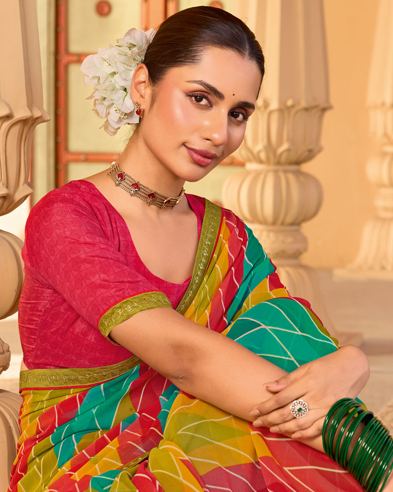 Vishal Prints Multicolor Printed Georgette Saree With Fancy Embroidery Work Border
