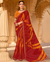Vishal Prints Crimson Red Printed Georgette Saree With Fancy Embroidery Work Border
