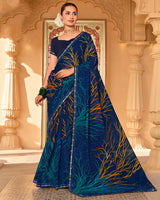 Vishal Prints Nile Blue Printed Georgette Saree With Fancy Embroidery Work Border