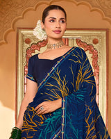 Vishal Prints Nile Blue Printed Georgette Saree With Fancy Embroidery Work Border