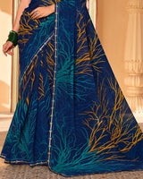Vishal Prints Nile Blue Printed Georgette Saree With Fancy Embroidery Work Border
