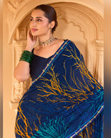 Vishal Prints Nile Blue Printed Georgette Saree With Fancy Embroidery Work Border