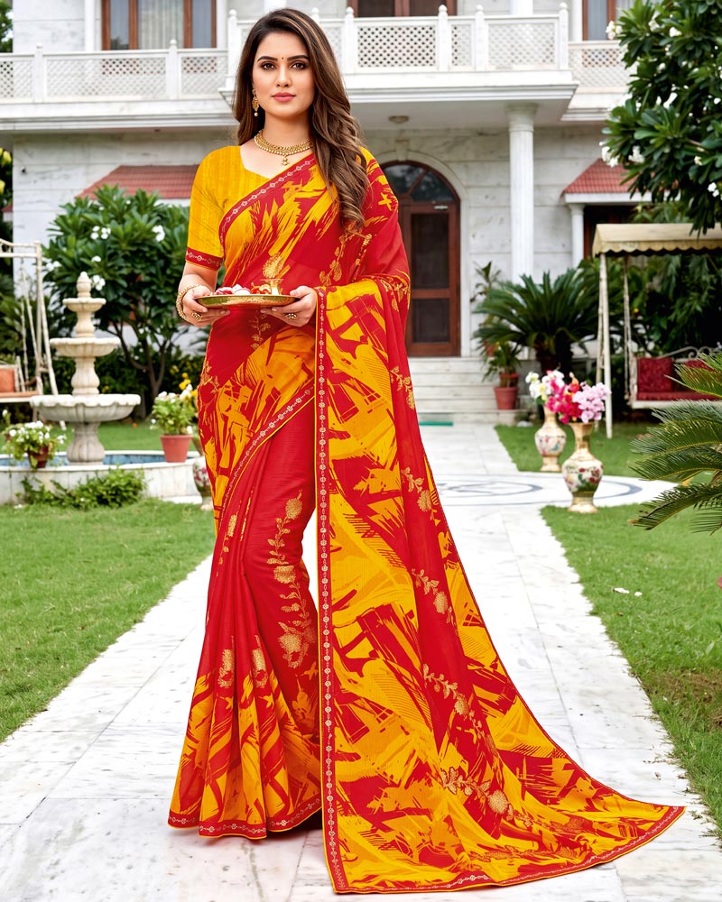 Vishal Prints Venetian Red Printed Georgette Saree With Fancy Border