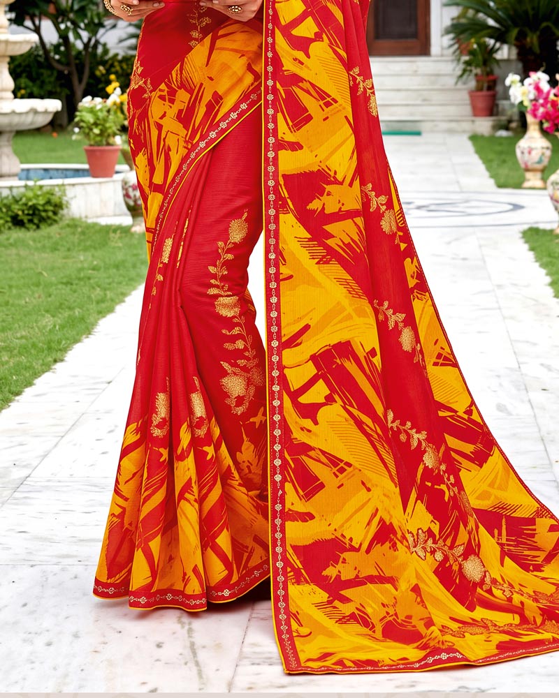 Vishal Prints Venetian Red Printed Georgette Saree With Fancy Border