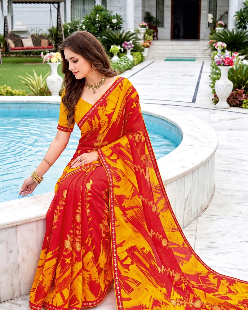 Vishal Prints Venetian Red Printed Georgette Saree With Fancy Border