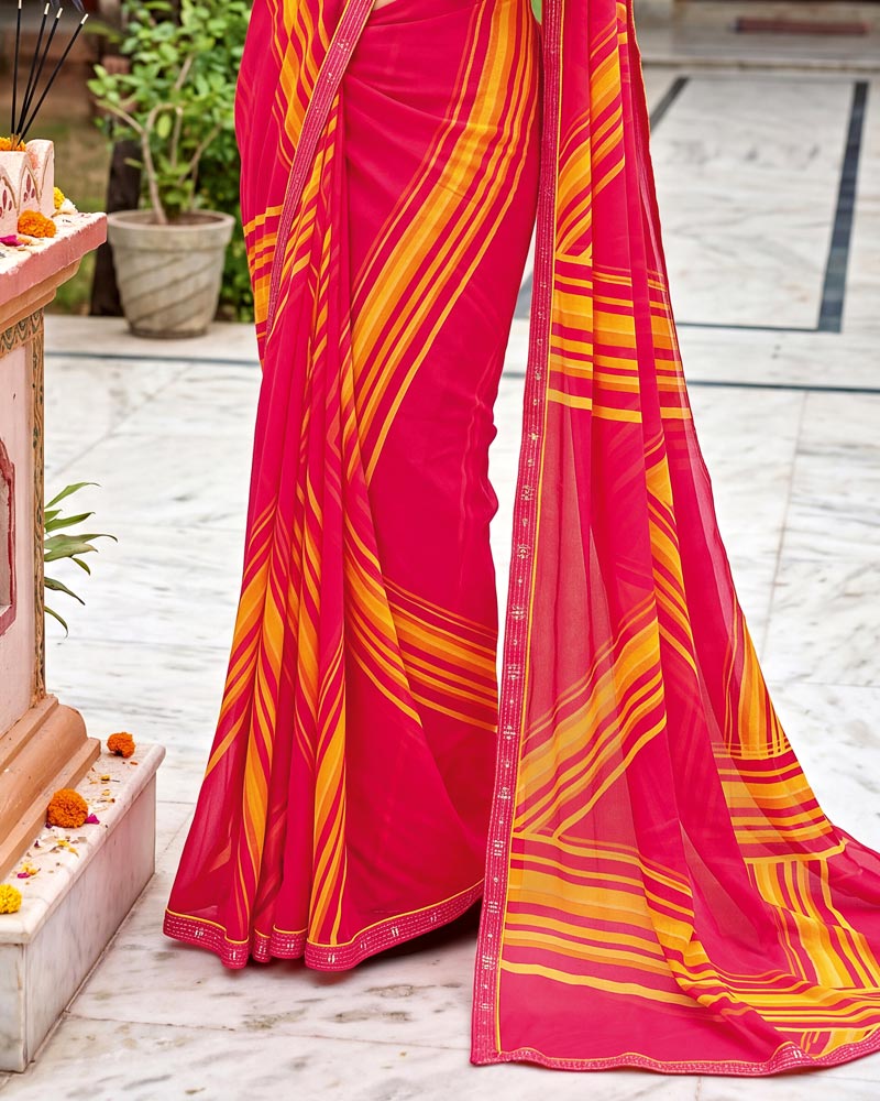 Vishal Prints Amaranth Pink Printed Georgette Saree With Fancy Border