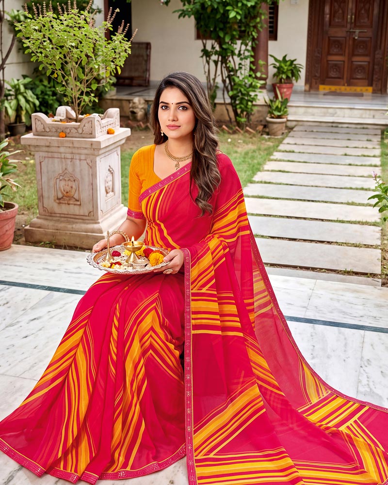 Vishal Prints Amaranth Pink Printed Georgette Saree With Fancy Border