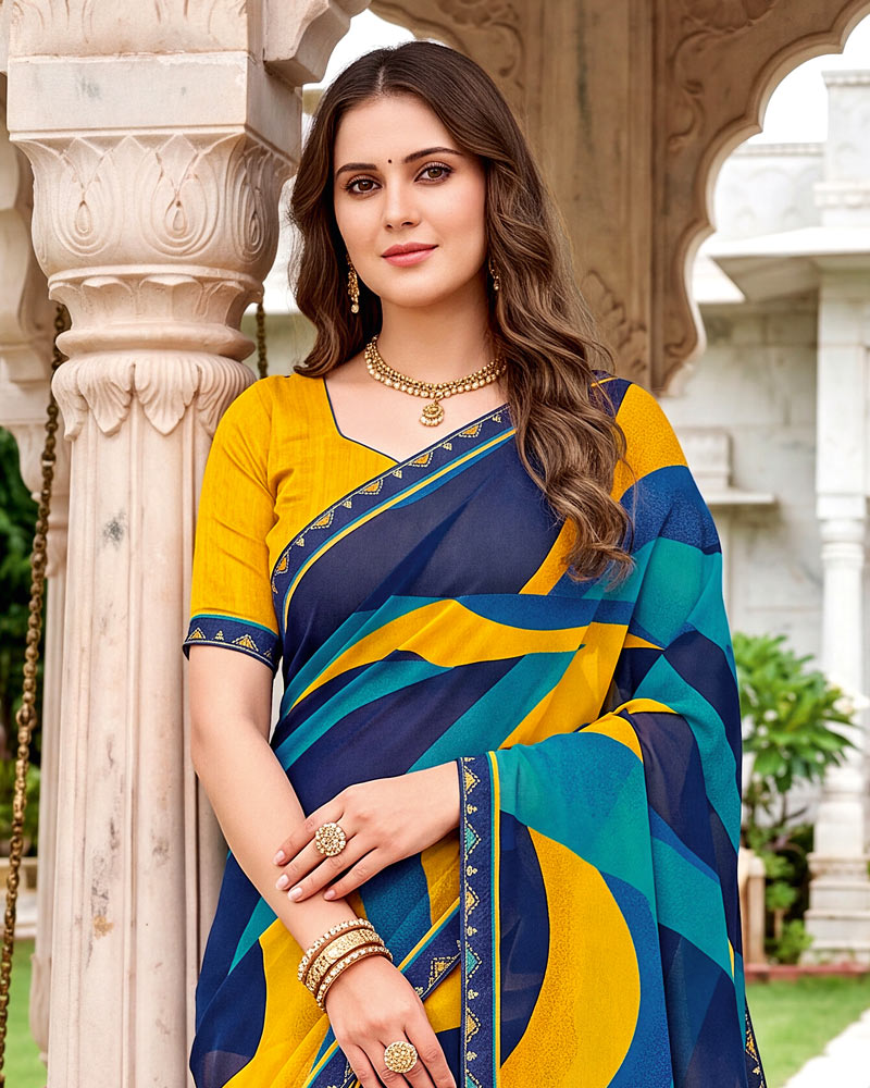 Vishal Prints Nile Blue Printed Georgette Saree With Fancy Border
