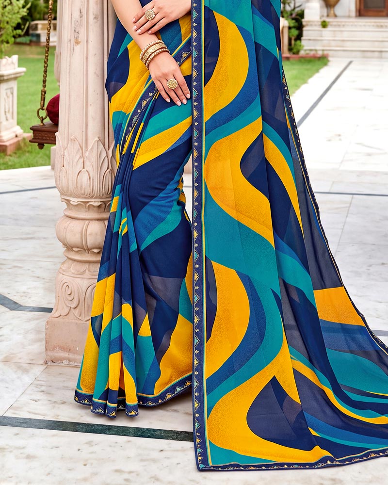 Vishal Prints Nile Blue Printed Georgette Saree With Fancy Border