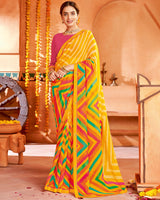 Vishal Prints Golden Yellow Printed Georgette Saree With Border